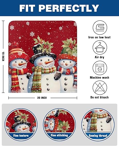 Miniatura 6 de Juego de 4 fundas para sillas de Navidad, diseño de muñeco de nieve rojo, para comedor, diseño de bayas de Navidad, fundas extraíbles para sillas de