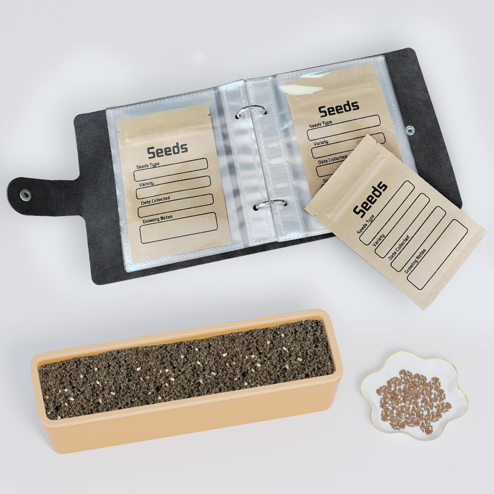 Carpeta organizadora de semillas con 50 sobres de semillas resellables, 50 bolsillos de almacenamiento, fundas transparentes de 3.5 x 5 pulgadas, ahorrador de semillas para los amantes del jardín