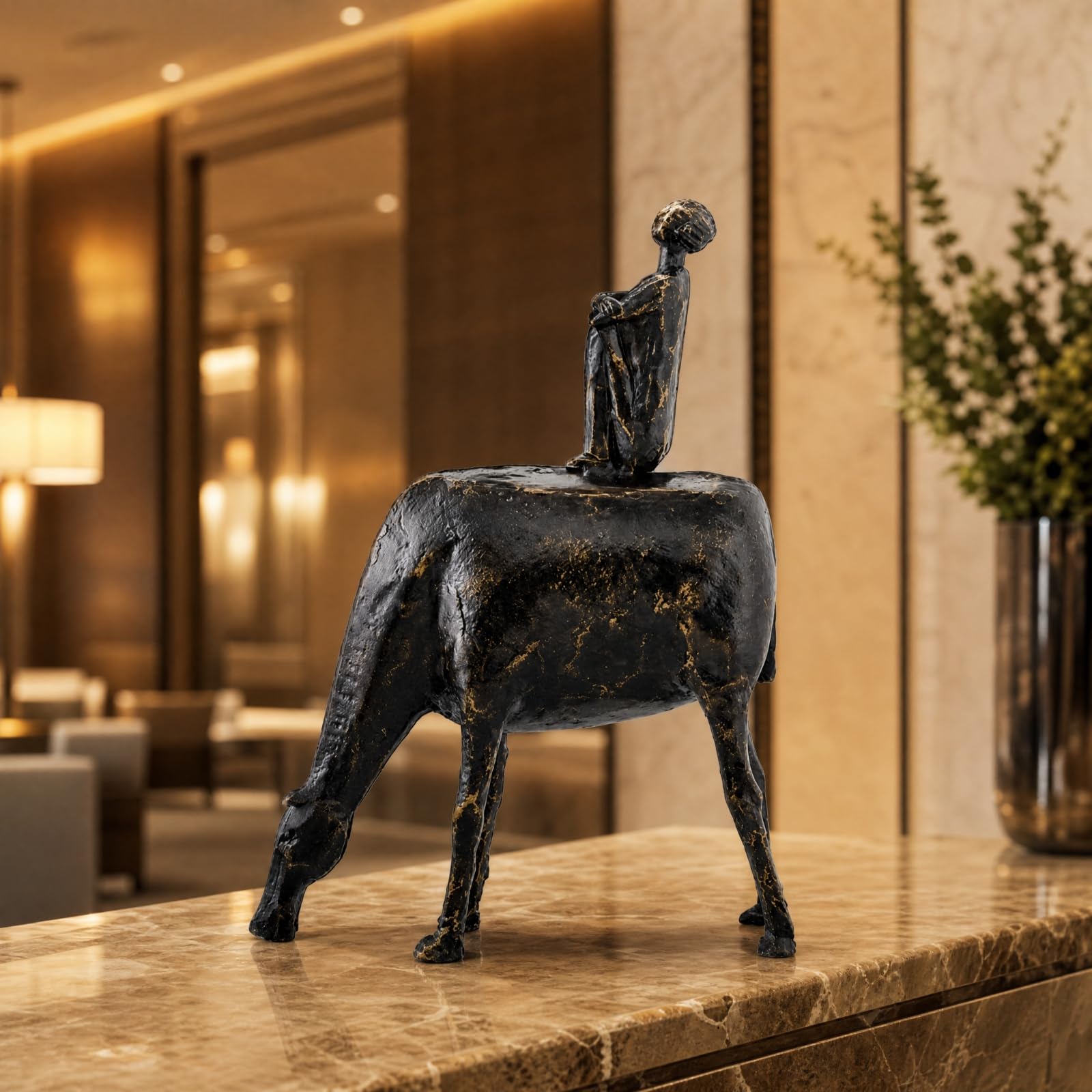 KESOTO Escultura Conceptual Figura Humana y Animal Laqueada Escultura corativa Mesa Morno Figura corativa con Acabado Laqueado para Mueble con, Negro 260 75 280