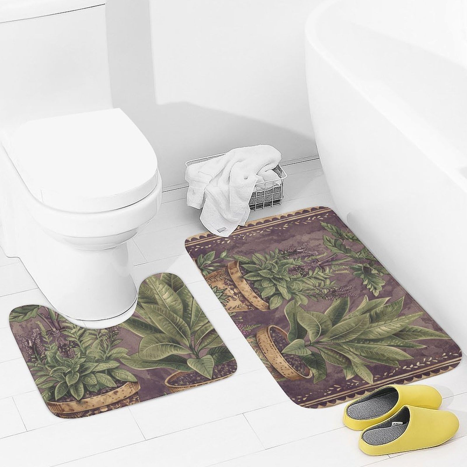 Tapis de salle de bain absorbant lot de 2 avec contour WC violet