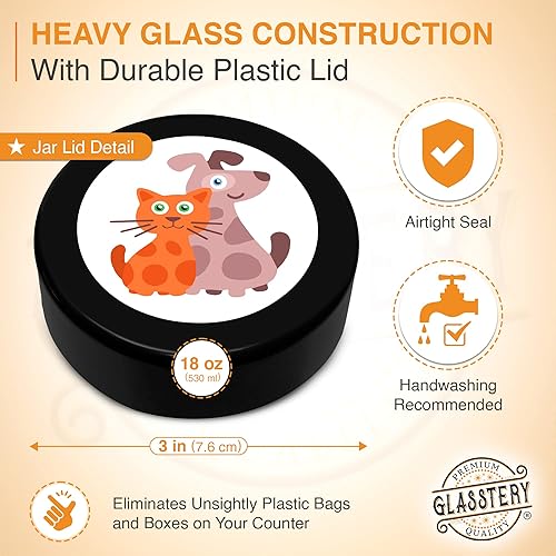 Miniatura 4 de Glasstery Recipiente de entrenamiento para golosinas de comida seca para mascotas, contenedor de encimera para interiores, botella de vidrio,