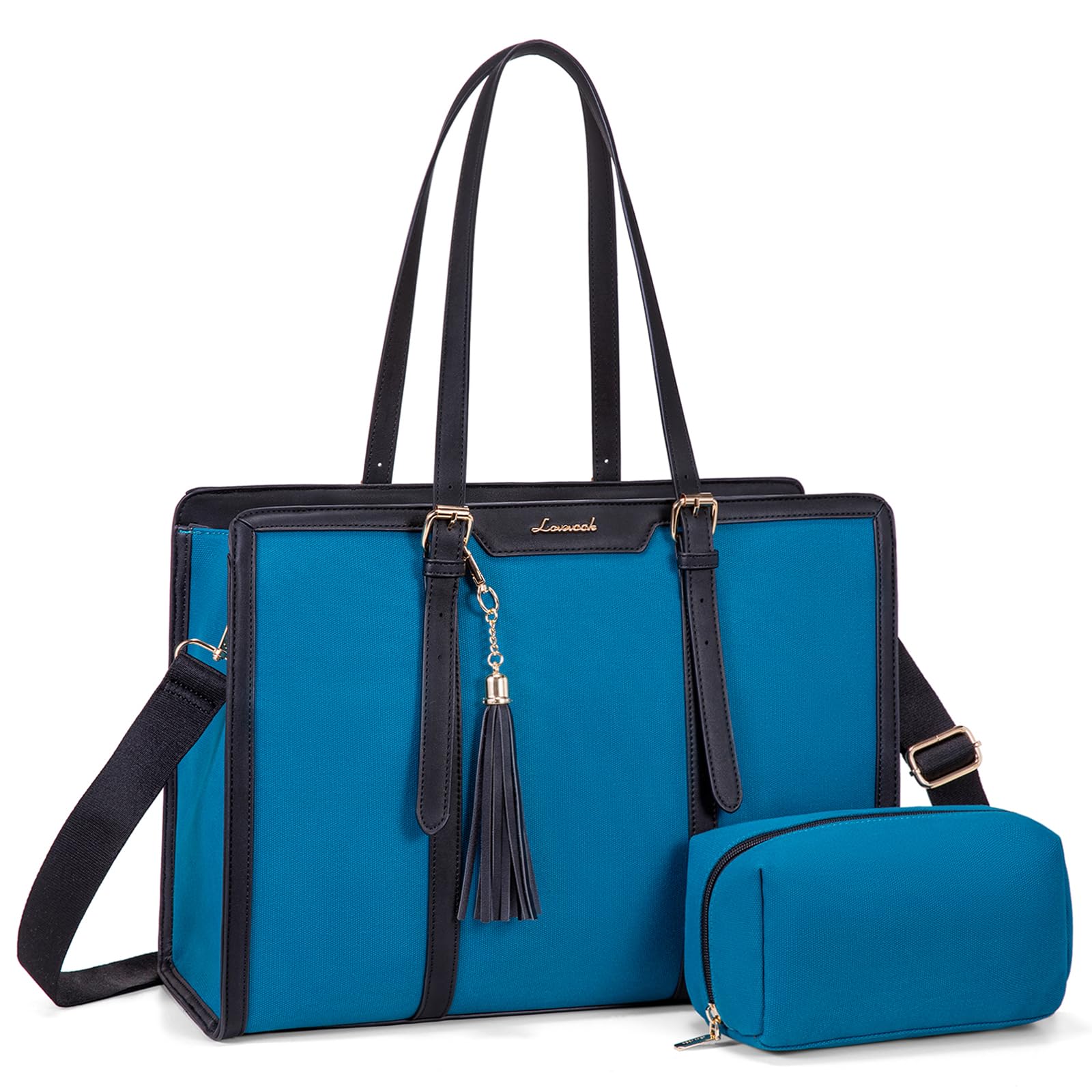 LOVEVOOK Laptop Bag for Women - 15.6 inch Lightweight Canvas Laptop Tote, Large Capacity Computer Bag with Clutch Purse for Business, Work, Travel,