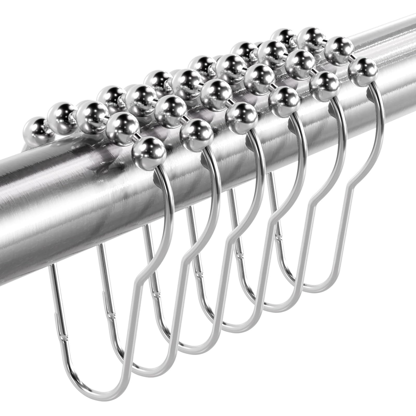 Titanker Shower Curtain Hooks Rings, Rust-Resistant Metal Shower Curtain Hooks for Bathroom Shower Rods Shower Hooks Shower Rings for Curtain - Set of 12, Chrome