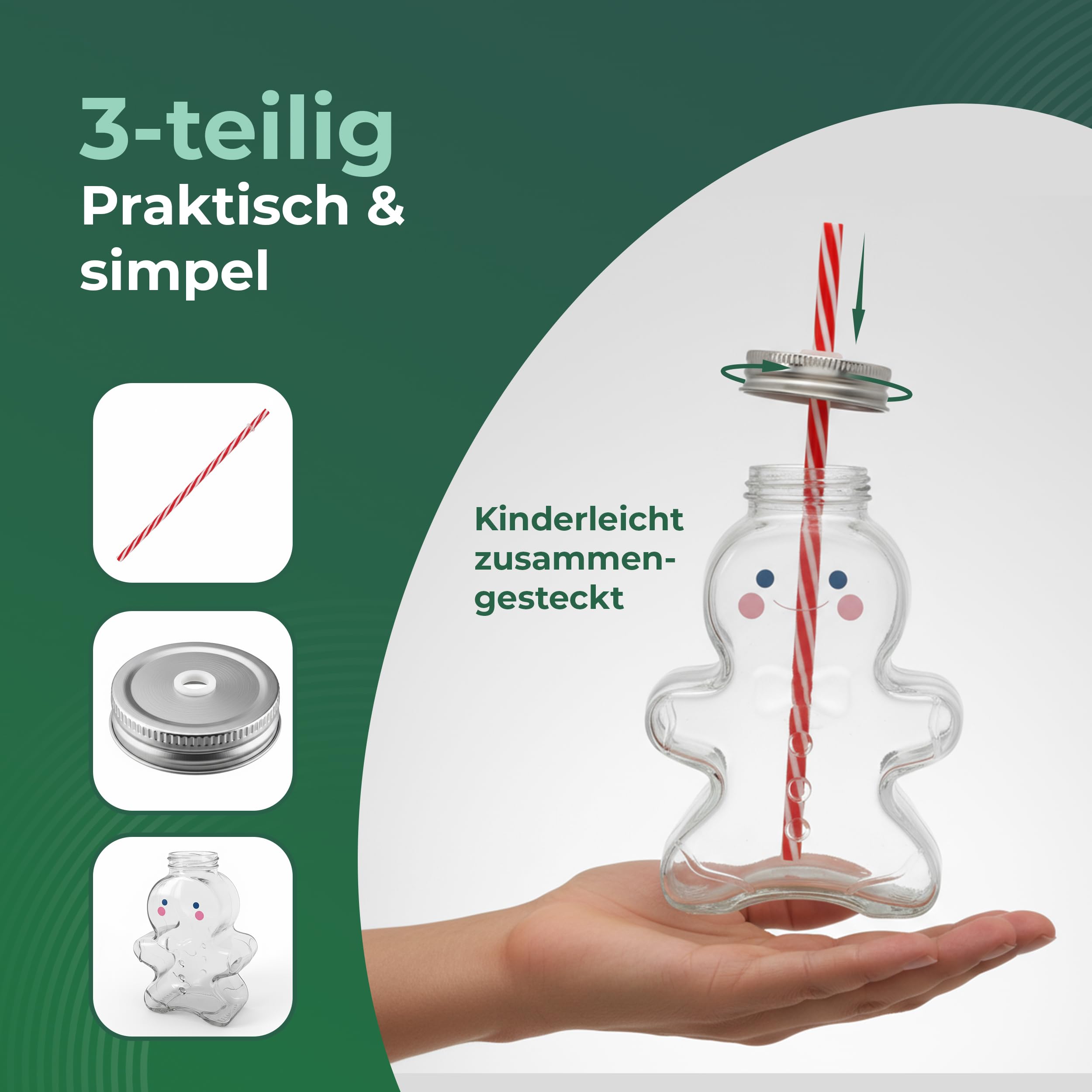 Novaliv 12x Tassen Glühwein 440 ml Personalisierte Weihnachtstasse mit Trinkhalm - Lebkuchenmann als Glühweinbecher - Christbaumkugel Motiv Tasse Tannenbaum Kugel Weihnachtstassen Handwärmer Mugs