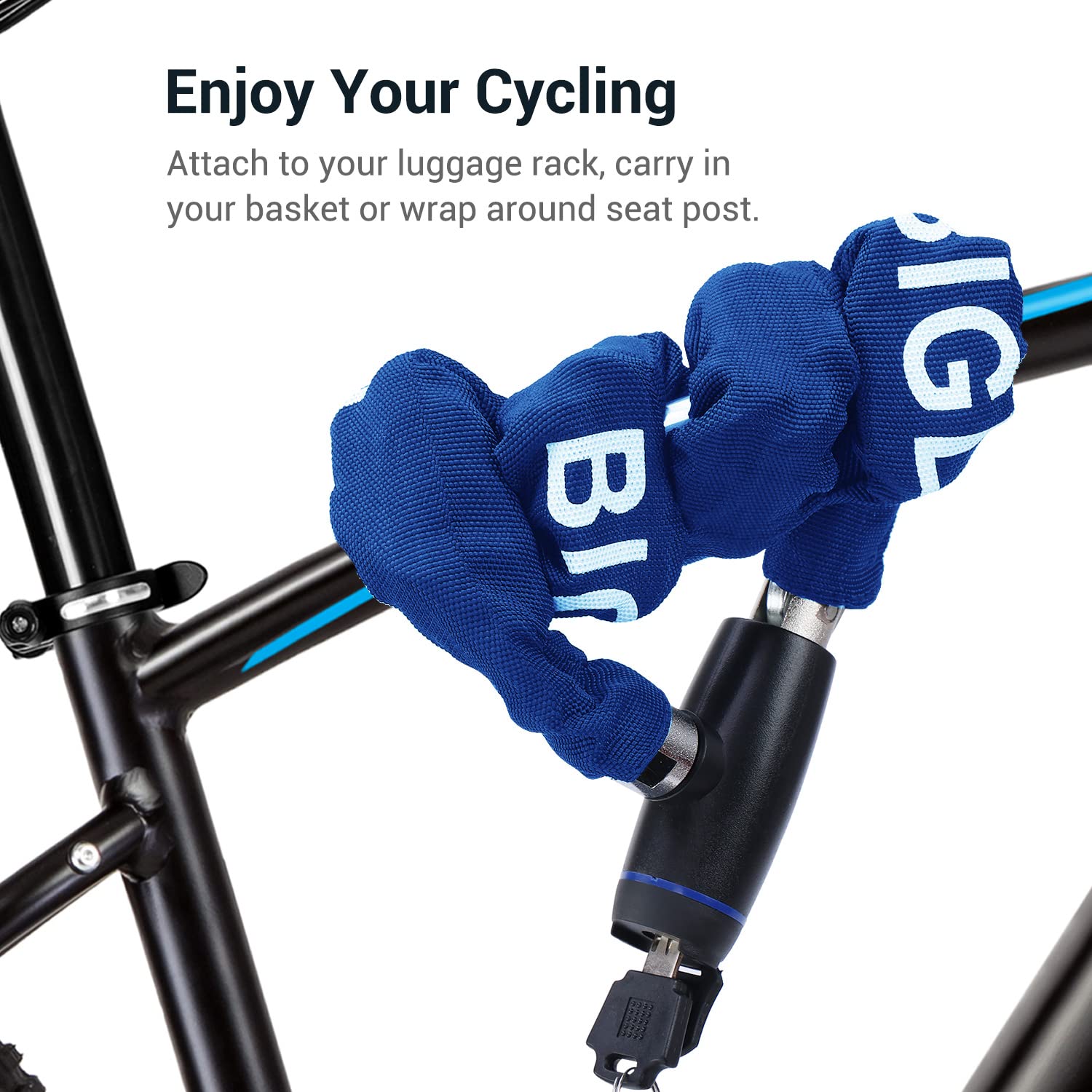 Lucchetto bici Catena Bicicletta, catena di sicurezza da 3ft, lucchetto a catena per impieghi gravosi con 2 chiavi,spessore 0,34 pollici, 2,8 libbre,per bici,moto,recinzione,scooter (Blu)
