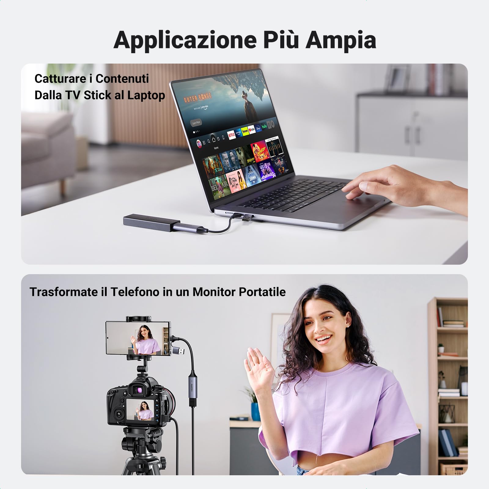 UGREEN Scheda di Acquisizione Video HDMI 4K60Hz Ingresso USB C 1080P 30FPS Registrazione HD Streaming Videogiochi OBS Compatibile con MacBook iPad Pro PC Switch PS5 Xbox Camera