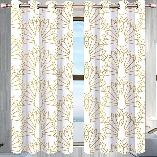 Miniatura 3 de Cortina de panel de puerta curva a cuadros con textura dorada, 2 paneles de cortinas para habitación de niños de 55 pulgadas de ancho x 55 pulgadas