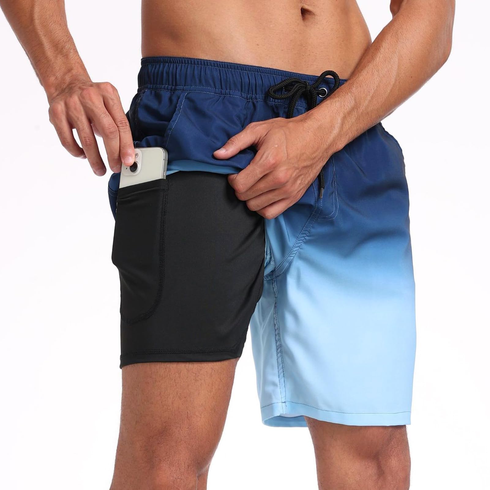 Swimming Shorts Men Swim Trunks 2 in 1 Compression Liner Mens Swim Shorts Double Layer Beach Short Quick Dry Surfing Board Shorts