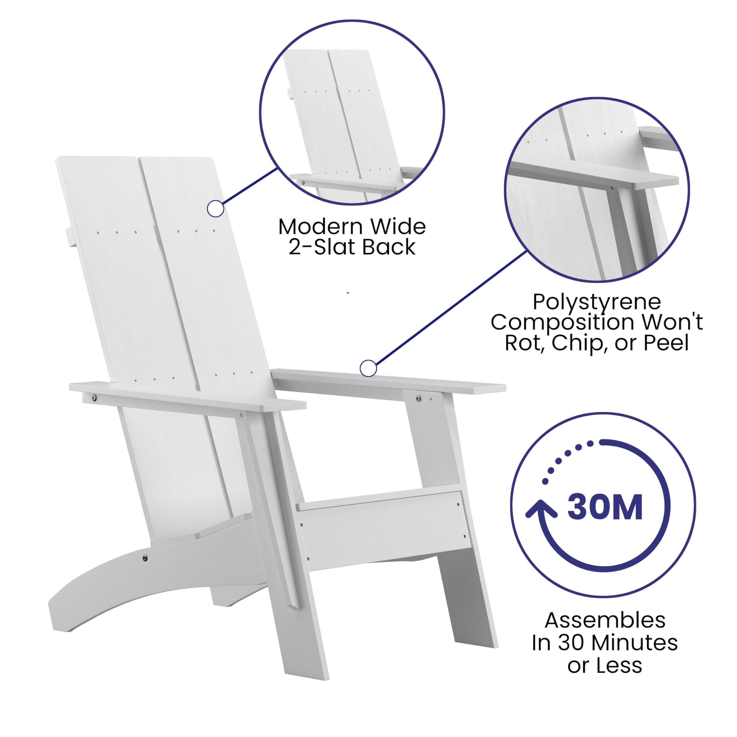 Flash Furniture Muebles Flash Silla Adirondack Moderna, White, Set of 1