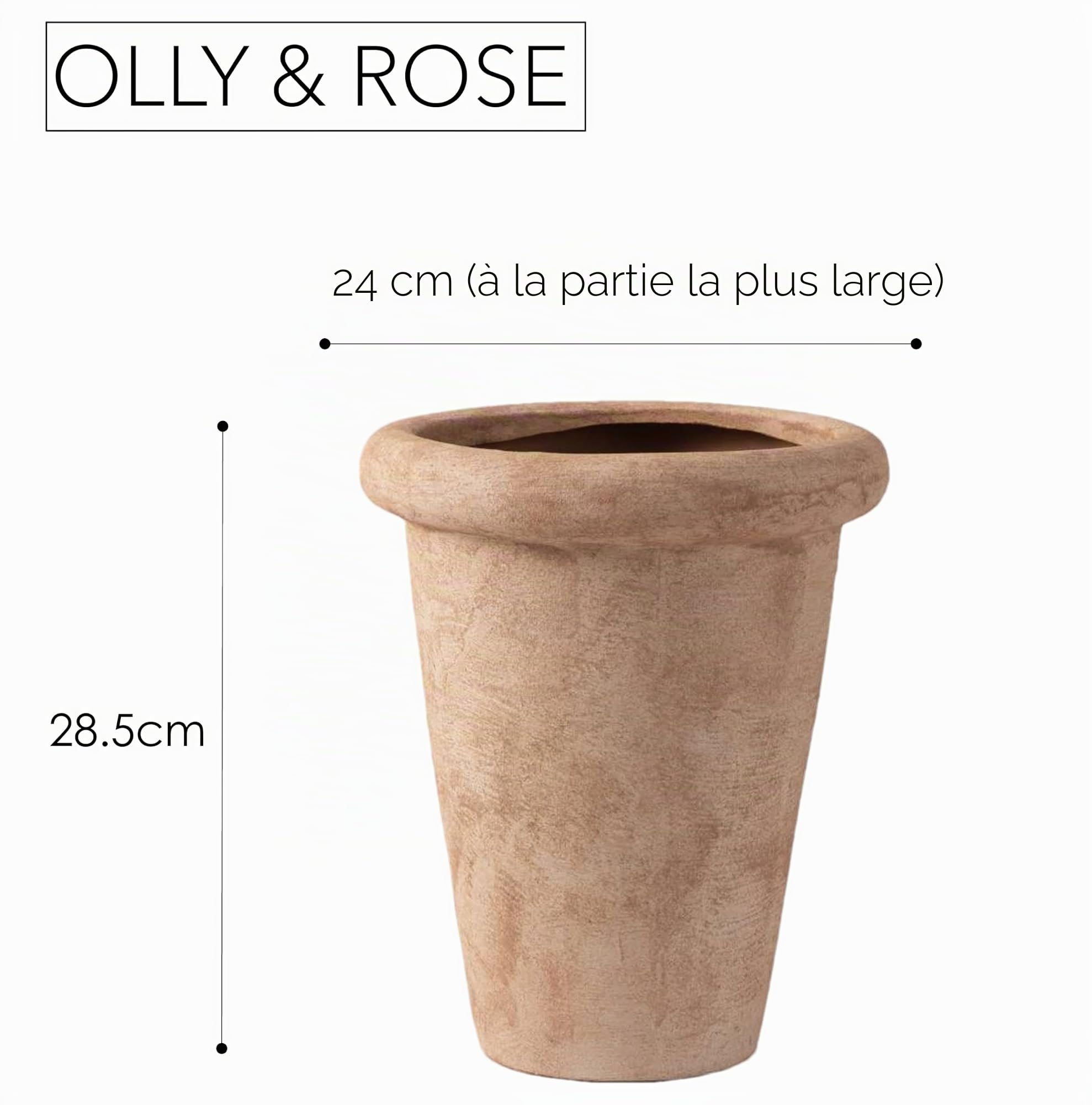 Olly & Rose Sienna Pot de fleurs haut en terre cuite 24 x 28,5 cm pour extérieur et intérieur – Pots de fleurs en terre cuite