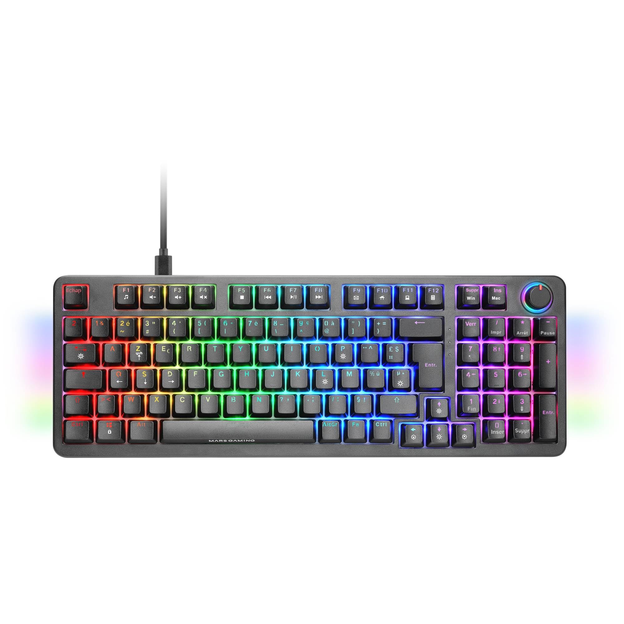 Mars Gaming MKPRO, Francés, Teclado Mecánico Gaming Completo, RGB Chroma, Switches Hot-Swap Mecánicos, Antighosting, Rueda de Control, Software, Multiplataforma, Switch Silent, Negro