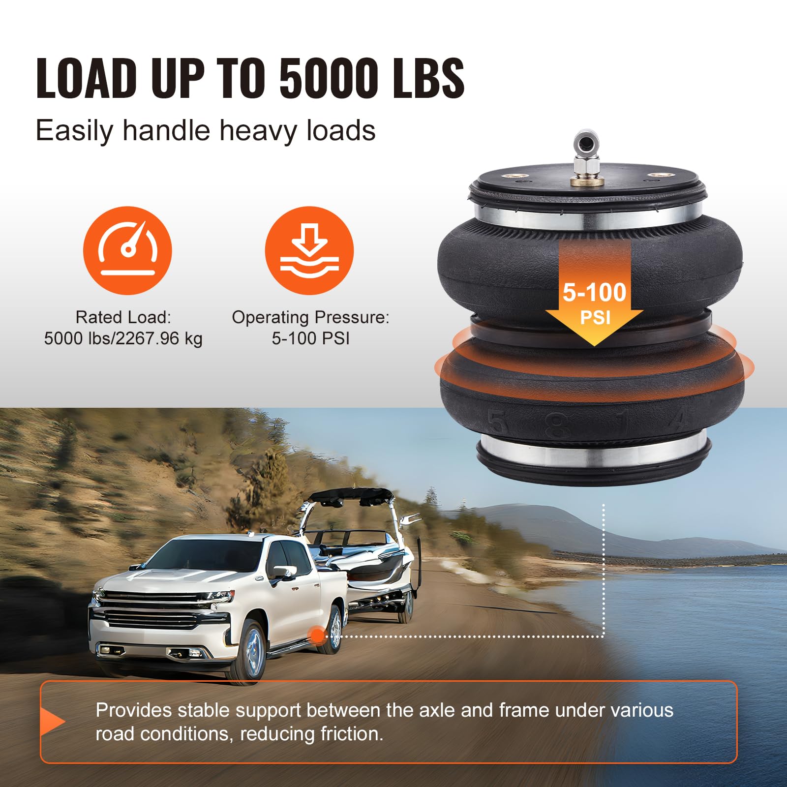 VEVOR Zestaw sprężyn powietrznych, zestaw sprężyn pneumatycznych, kompatybilny z Chevrolet Silverado 1500 i GMC Sierra 1500 4WD RWD, obciążenie 5000 kg, 5 do 100 psi