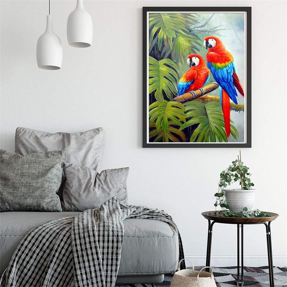 DIY 5D Diamante Pintura Bordado Kits Completo Loro rojo Diamond Painting Adultos/Niños Rhinestone Punto de Cruz Diamante Arte Artesanía Casa Decoración de La Pared Round Drill,70x90cm/28x36inch