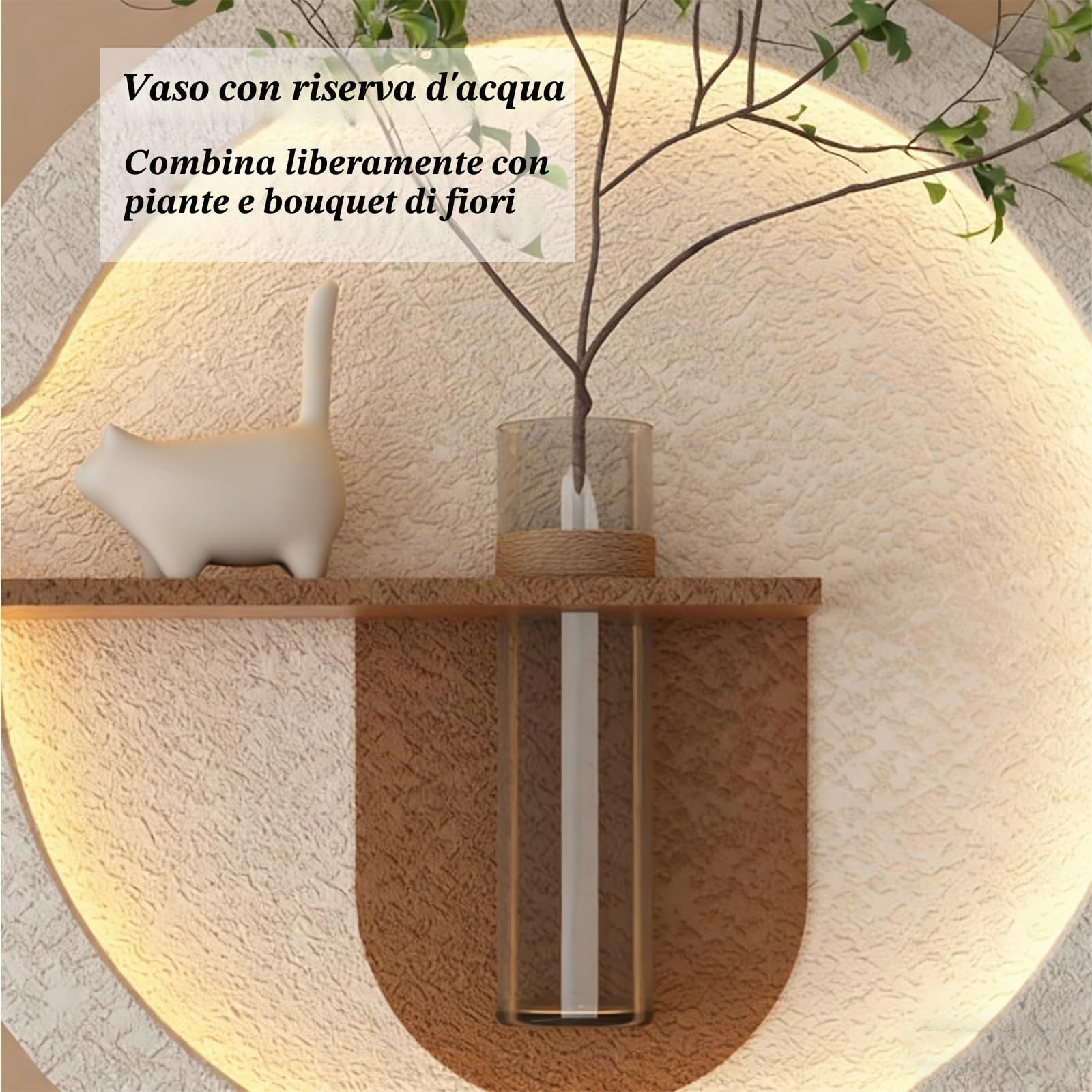 Decorazione da parete LED, dipinto 3D a sospensione con luci, vaso di vetro e pianta verde simulata, lampada da parete moderna per soggiorno e ufficio