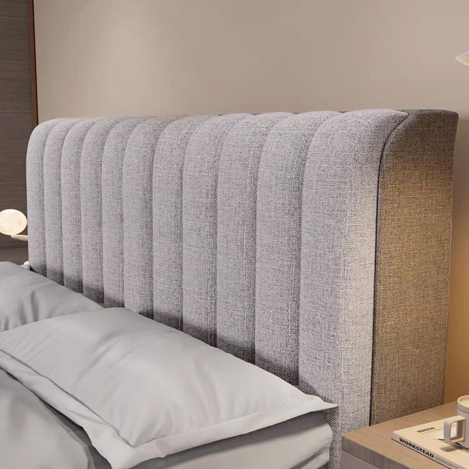 TLMQYXZE Cotton Linen Headboard Cover Padded,Stretch Headboard Slipcover Universal,Thicken Quilted Dustproof Headboard Protector,For Single/double/king Size Bed Bedroom Décor(Light gray,190x60cm)