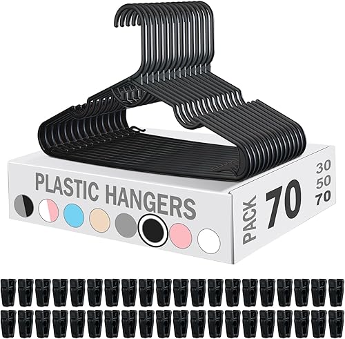 70 perchas apilables antideslizantes Perchas de traje para adultos con 40 clips adicionales Ahorro de espacio Gris y Negro