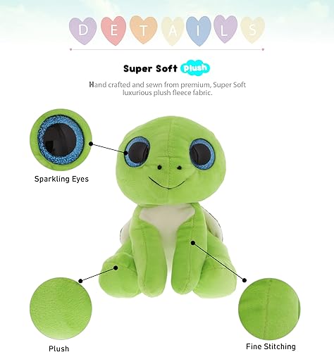 Miniatura 2 de DolliBu Animal de peluche brillante de tortuga de ojo grande, tortuga suave y abrazable, adorable juguete de peluche de tortuga para jugar, lindo