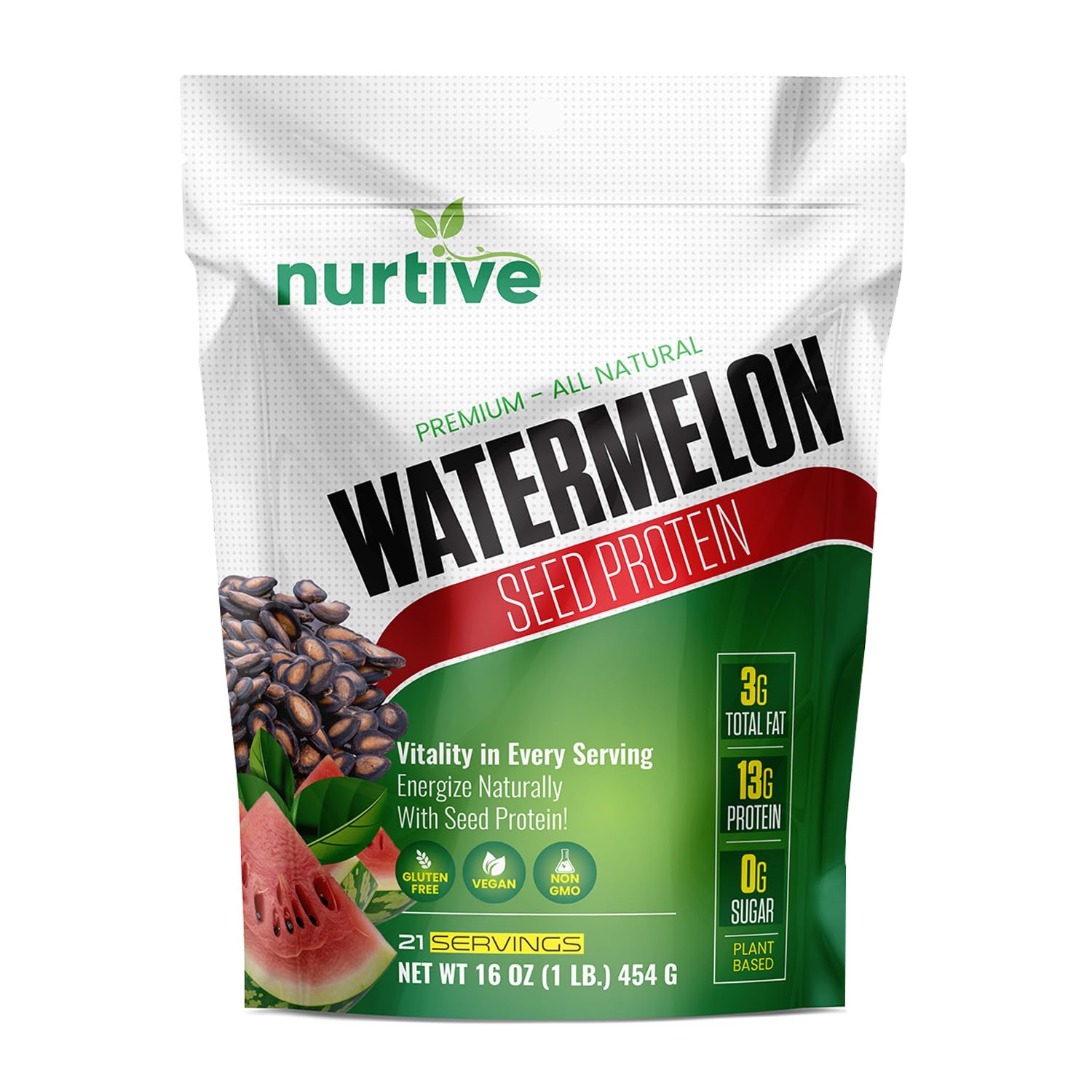 NURTIVE Proteína de Sementes de Melancia em Pó, à Base de Plantas, 454 g