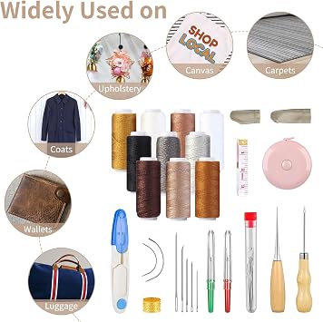 36pcs Leather Sewing Kit with Waxed Thread, Awl and Needles for Repair | Includes Seam Ripper and Finger Protector for Upholstery, Canvas and Craft Projects, Ideal for Beginners and Diy Use