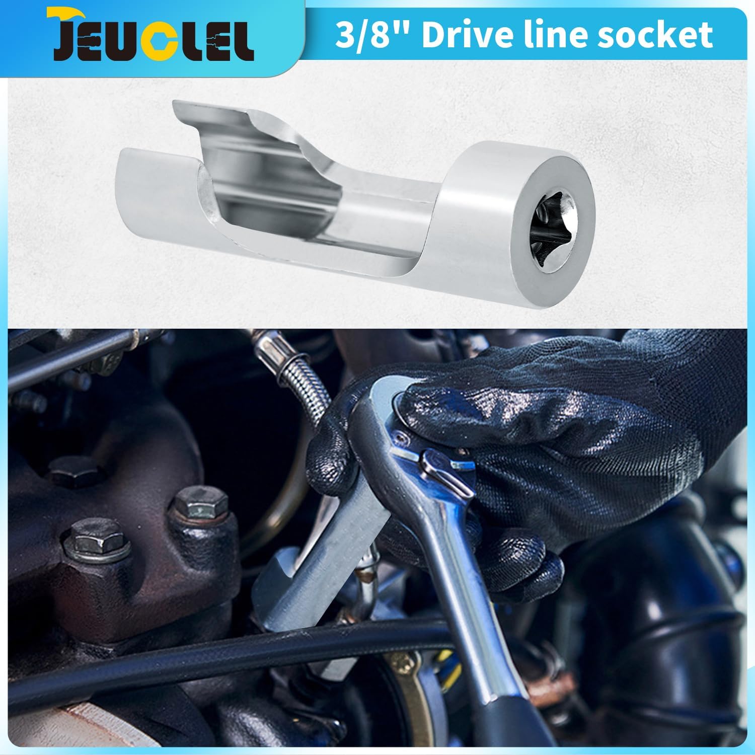 17mm 3/8" Drive Diesel Injector Fuel Line Socket Wrench, Flare Nut Socket for Fastener on Bent Pipes, Wired Temperature Sensors, EGT Sensor, Thermo Switches, ABS Tubes, Strut Nut