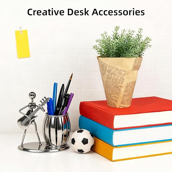 Guitar Pen Holder, Creative Pencil Holder for Desk Multipurpose Metal Pen Holder, Desktop Accessories Desk Organiser for Kids, School, and Office Stationary