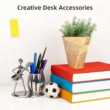 Guitar Pen Holder, Creative Pencil Holder for Desk Multipurpose Metal Pen Holder, Desktop Accessories Desk Organiser for Kids, School, and Office Stationary