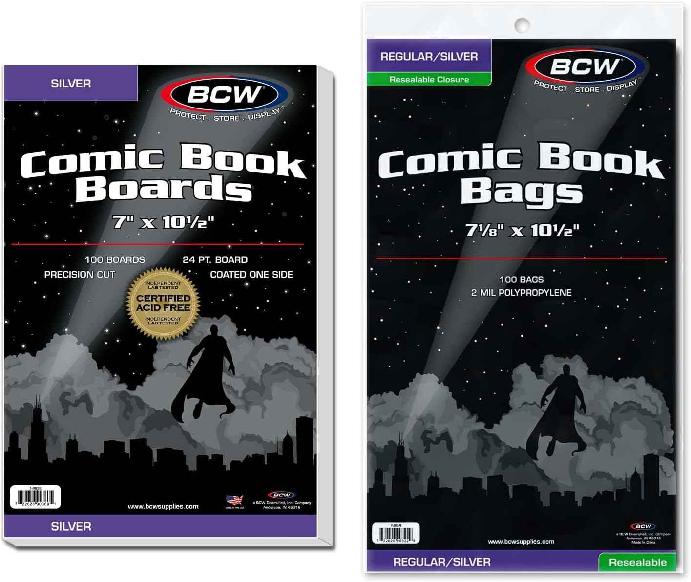 BCW Silver Age Comic Bags and Boards Combo (200 Ct) | 200 Backing Boards + 200 Resealable Comic Bags | Archival Protection for Silver Age Comics