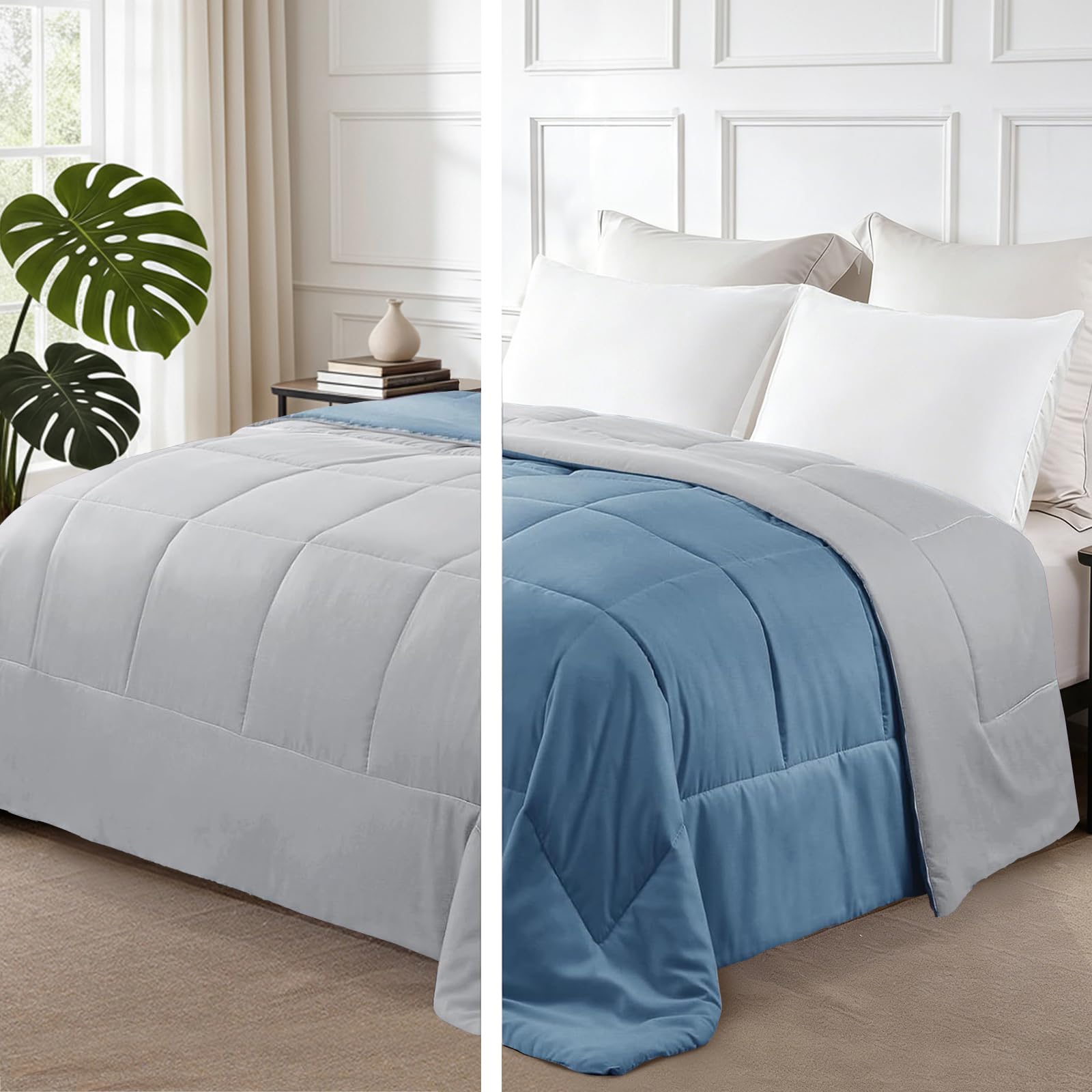 Exclusivo Mezcla 7.5 Tog Double Size Duvet All Seasons, Ultra Soft Reversible Coverless Duvet, Lightweight Down Alternative Comforter, 200x200 cm Bluish/Grey
