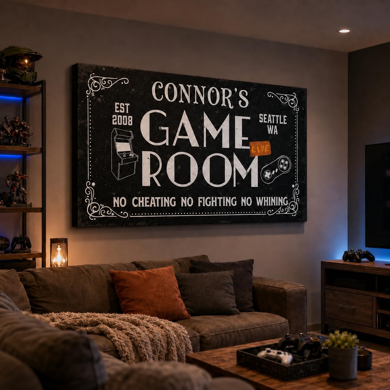 aydan's unique finds Custom Game Room Canvas Sign, Personalized Gamer Wall Art, Rustic Man Cave Gaming Canvas Print image 3