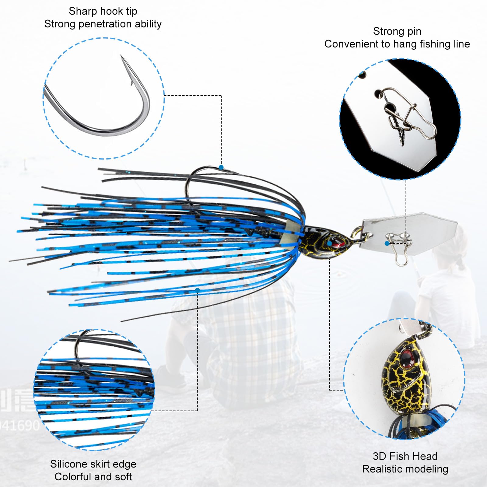 5 Piece chatterbait Artificial Bait Set, 15g chatterbait Pike, Perch Bait, chatterbaits, Artificial Bait for Predator Fishing (Hook Size 3/0) — view 3