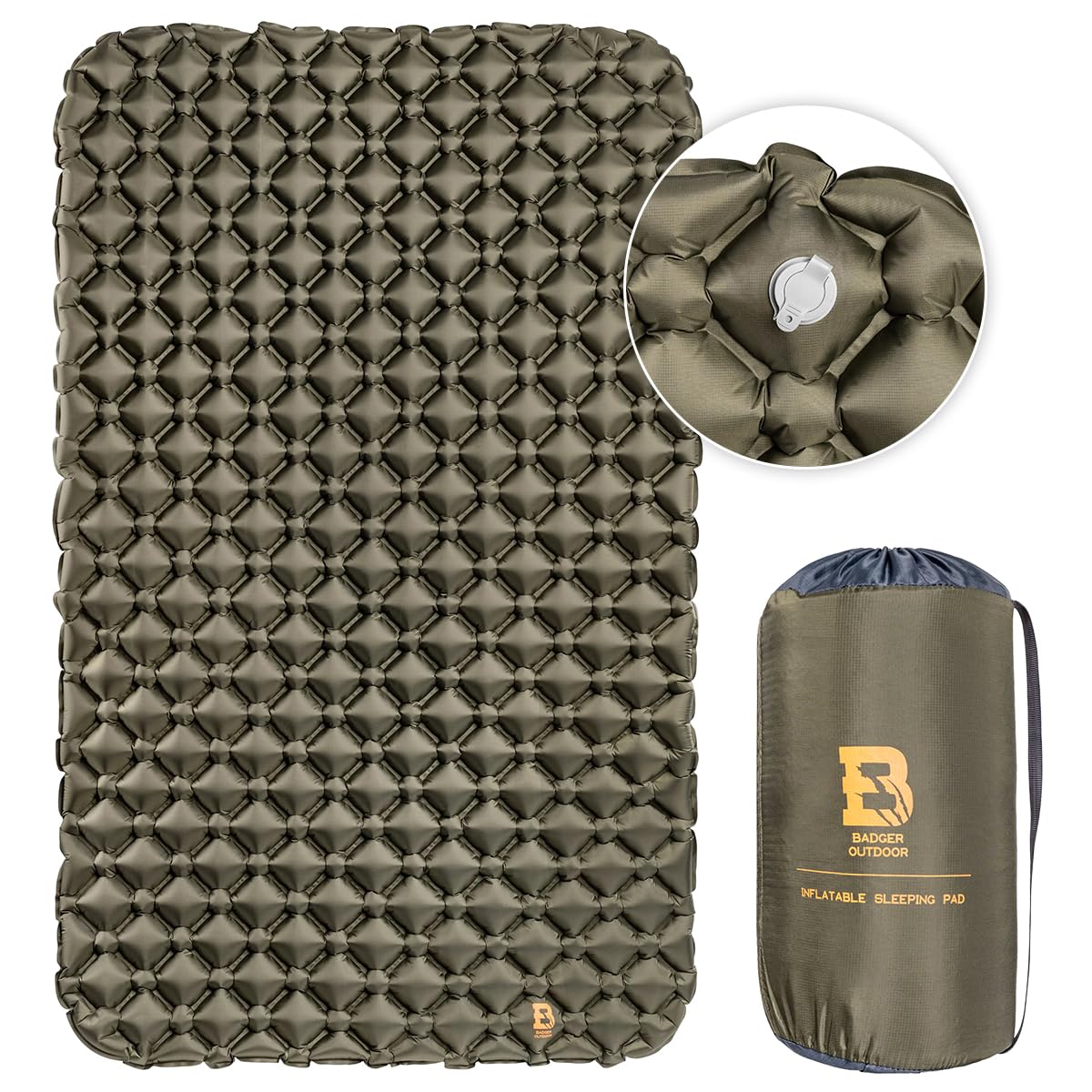 Badger outdoor Materassino da Campeggio Doppio 186x116cm - Ultraleggero, Autogonfiante, Tappetino da Spiaggia Impermeabile, Sopravvivenza, Escursionismo, Militare