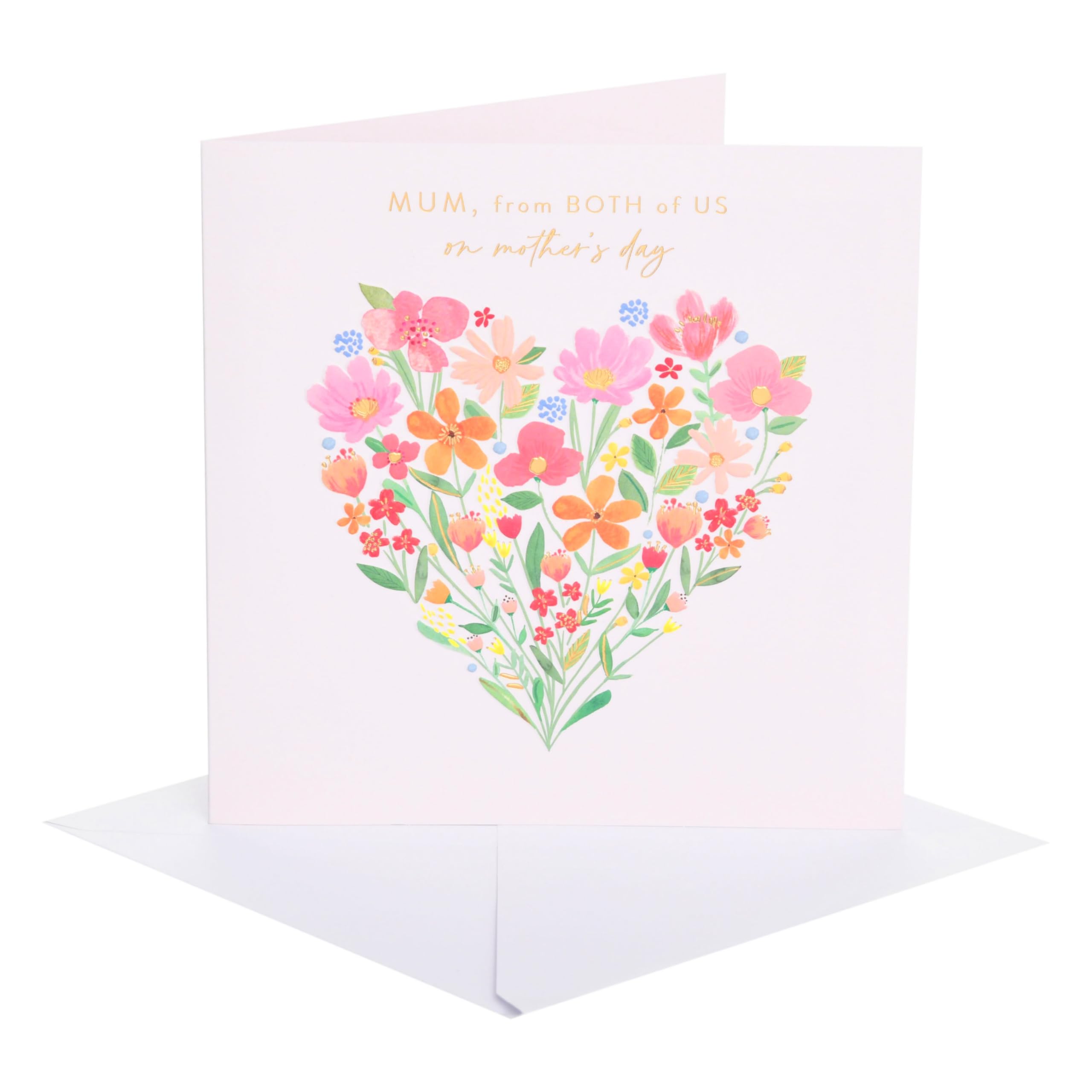 UK Greetings | Mother's Day Card for Mum from Both | Card for Mum, Grandma, Wife | Her, Girls, Women | Heart of Painted Flowers Design | With Envelope | 18.6 x 18.6 cm