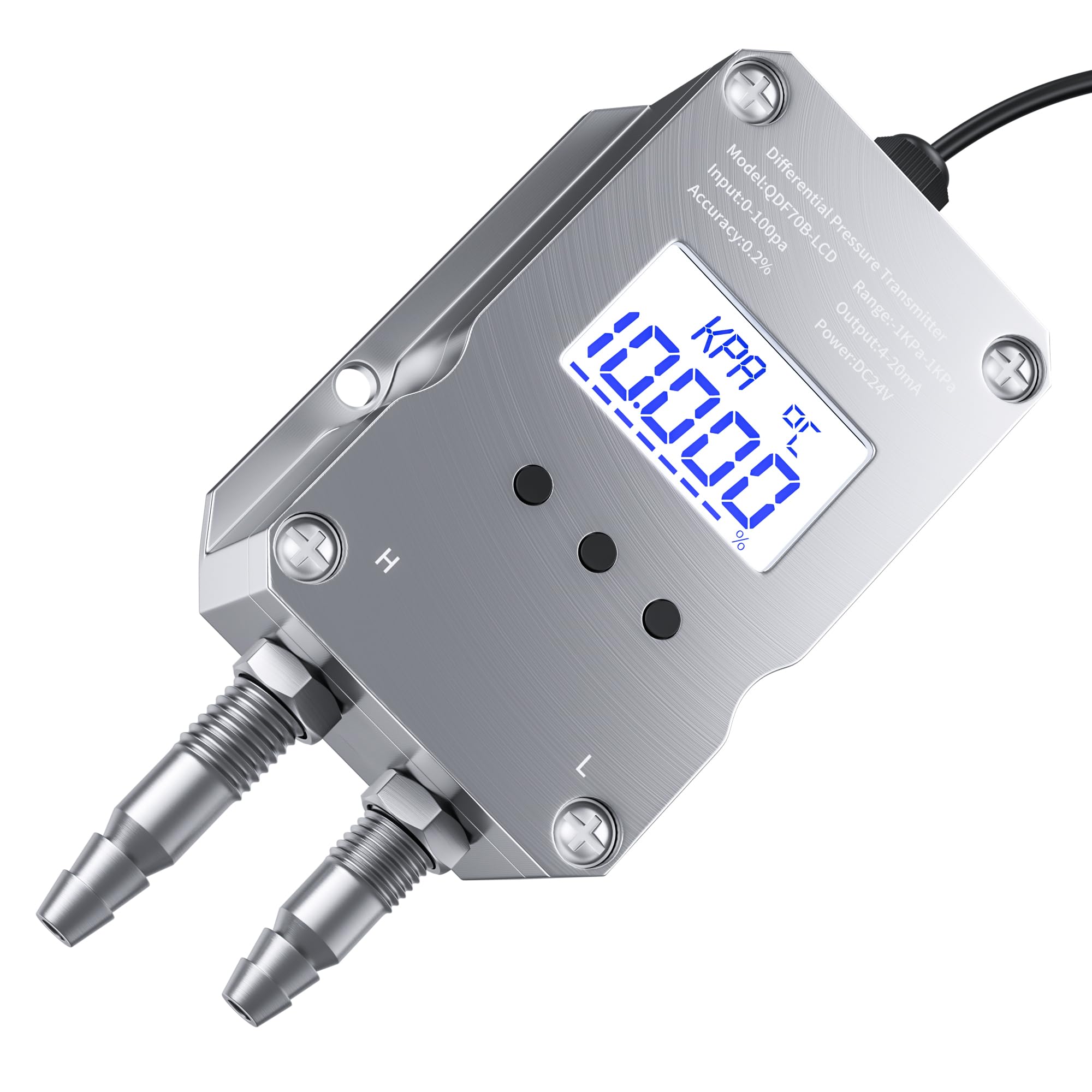 Trasduttore di pressione differenziale 0-100pa 0-200pa 0-500pa 0-1Kpa in uscita 4-20mA 0-10V Misuratore di pressione differenziale digitale 1 pz(Output 4-20mA,-100pa -0)