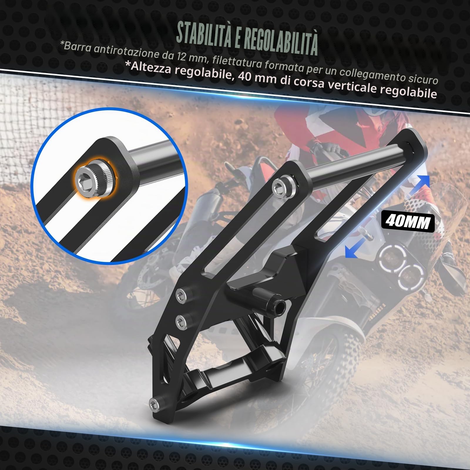 NICECNC Supporto GPS per telefono Compatible with Ducati DesertX 2024, DesertX Rally, lavorato a CNC, superficie anodizzata, 40 mm di corsa verticale regolabile