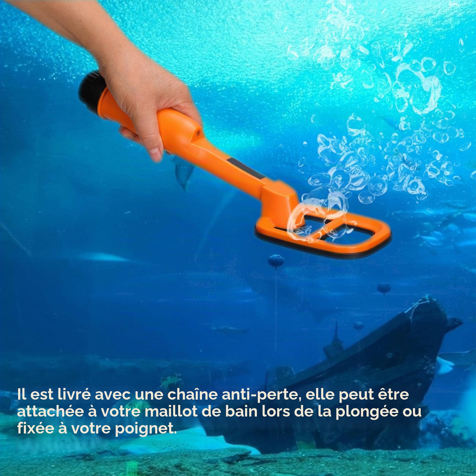 Détecteur de Métaux Coil Portable, Findeur de Pièces sous-Marines Portable 9.84ft IP68 Treasure Scanner Locator Finder Gold Light LED, pour Les Fonds Marins du Lac (Orange)
