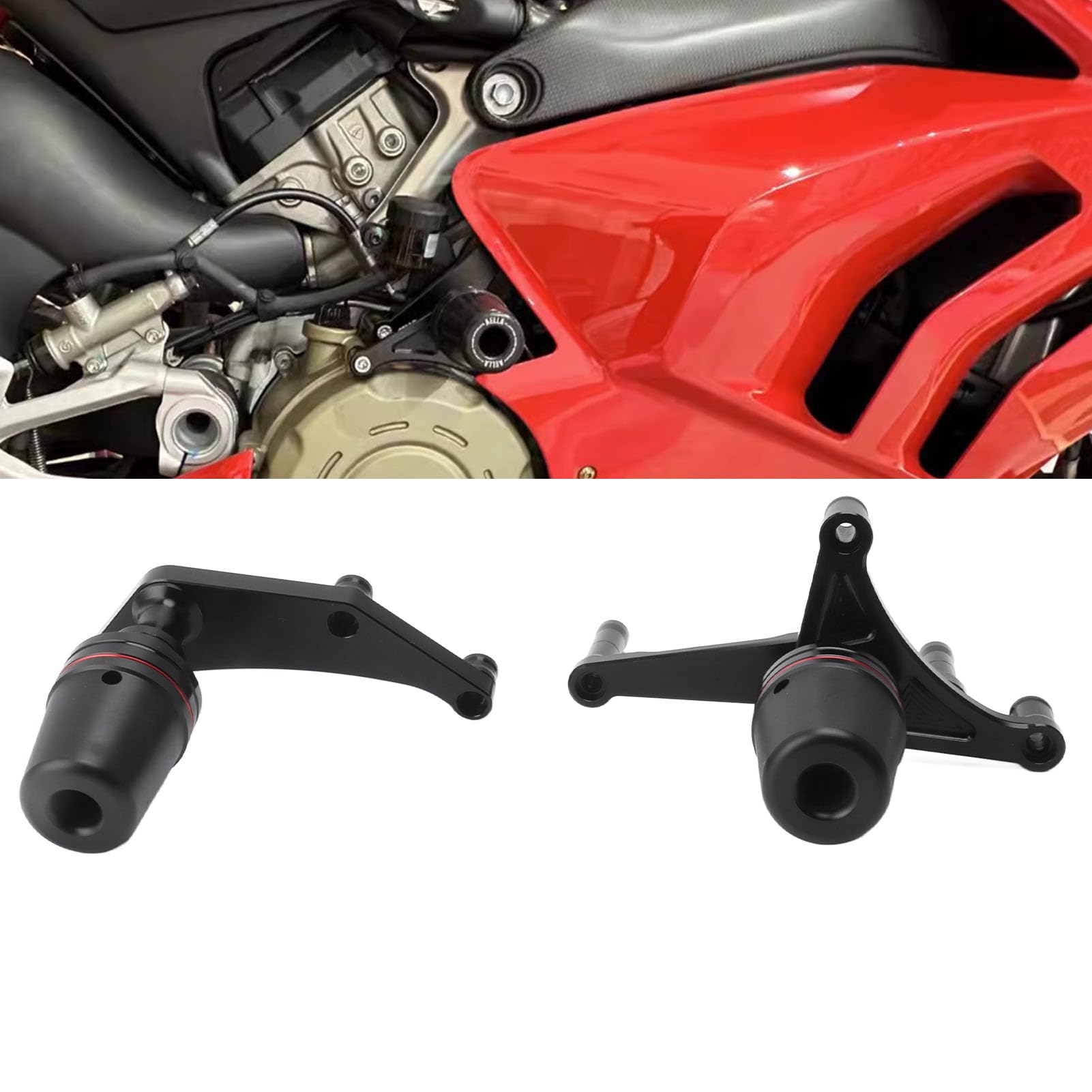 Qqmora Motocyklowe Podkładki Przeciwzderzeniowe Stylowy Wygląd Ochraniacze Ramy dla PANIGALE V4 2018-2019 Trwała Czarna 2 Jednostki