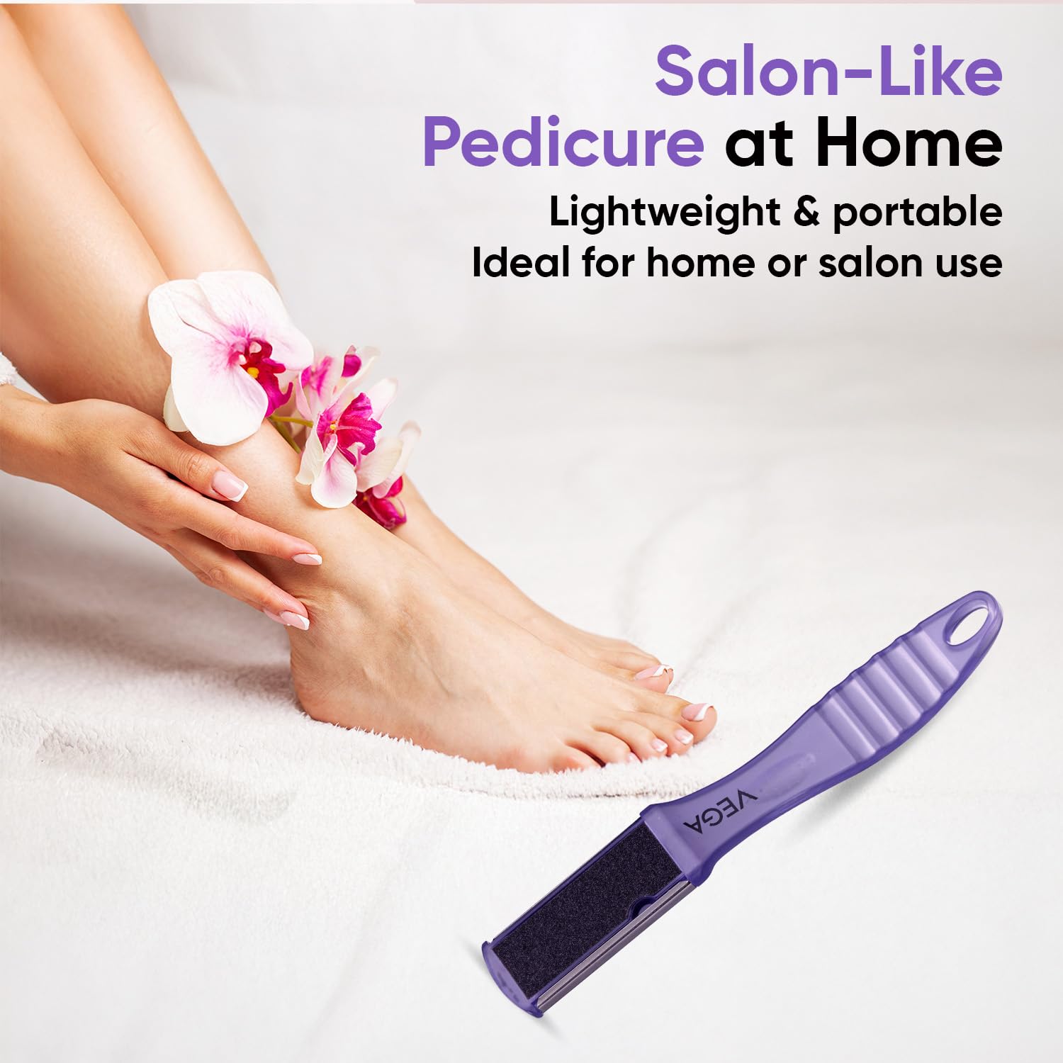 VEGA Portable Pedicure Foot File for Dead Skin, Hard Skin & Callus Removal | Dual-Sided Foot Scrubber for Cracked Heels | Smooth & Soft Feet | Pedicure Tool for Men & Women | Home & Salon Use (PD-03N) 4