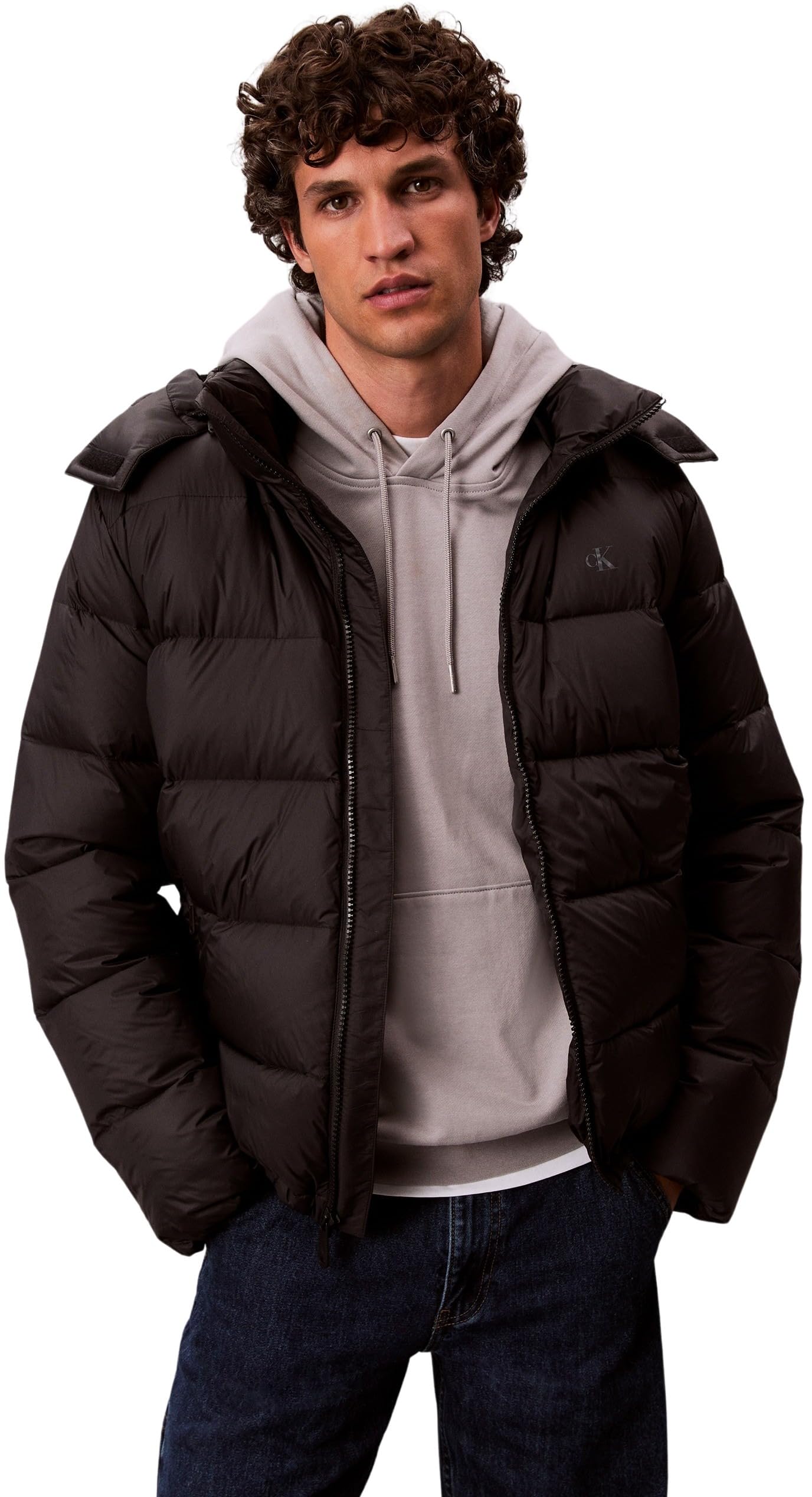 Calvin Klein Uomo Piumino Nylon Zip Off con Cappuccio, Nero (Black), XL