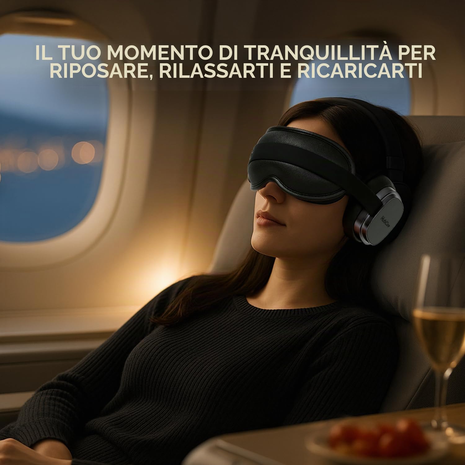 HubiCare - Maschera antirumore per gli occhi, con terapia termica e musica Bluetooth, per concentrarsi, rilassare, dormire meglio, meditare e alleviare la tensione (nero)