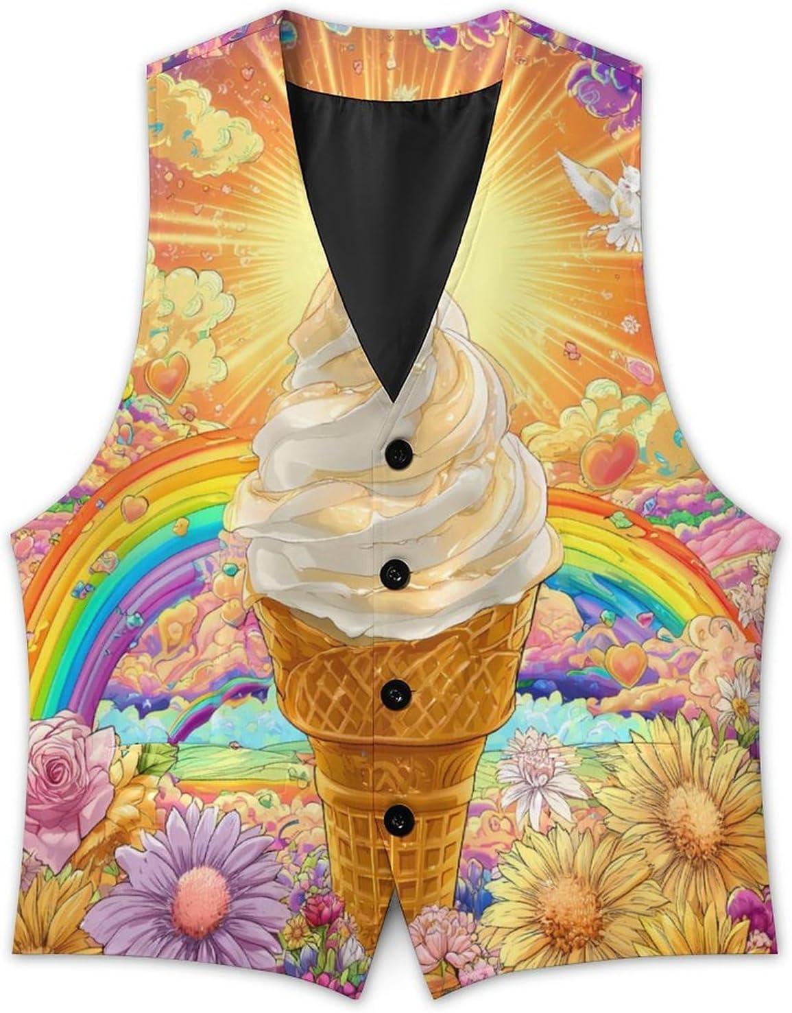 Graffiti Ice Cream Cone Pop Casual Suit Vest for Men Tuxedo Waistcoat Formal Business Dress