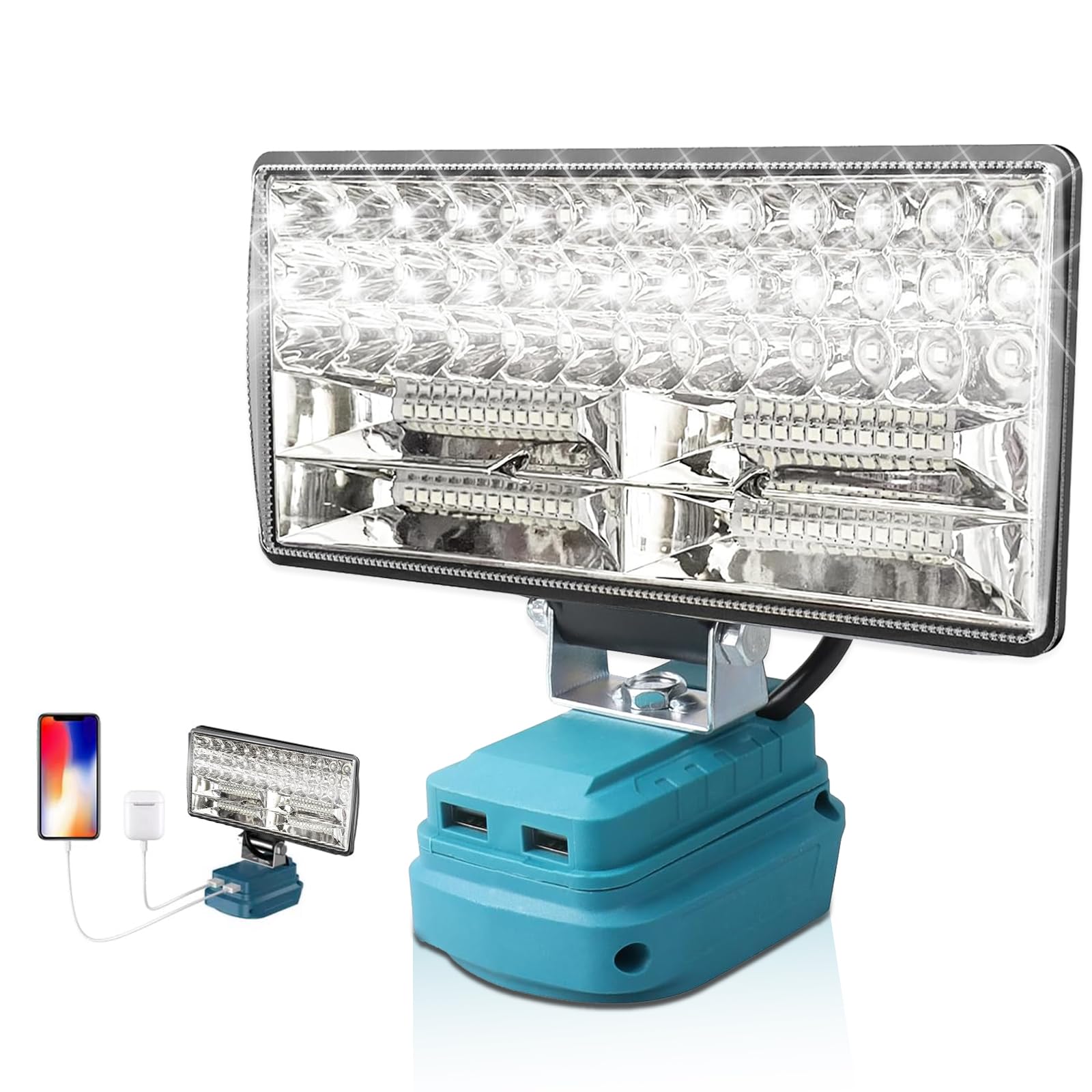iPalamila Luz de trabajo LED inalámbrica de 90 W para baterías Makita de 18 V, linterna portátil Makita con 2 puertos de carga USB, reflector para mantenimiento/camping al aire libre/pesca/emergencia