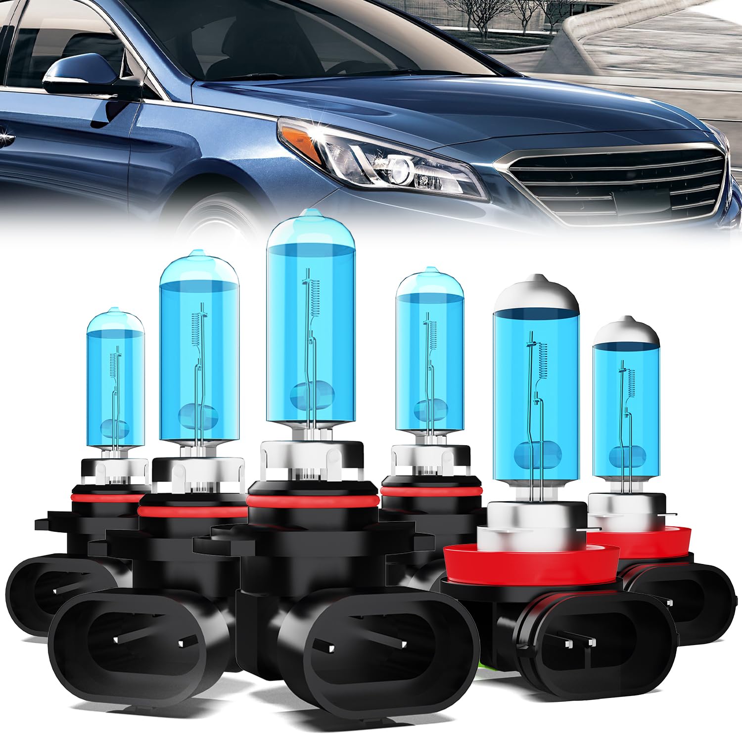 Headlight Bulbs Compatible With Hyundai Sonata 2015, 9005 High Beam + 9005 Low Beam + H11 Fog Lights Halogen Light Bulb Combo, Super Bright 6000K White, Plug and Play, Pack of 6