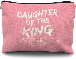 bible verse makeup bag,Daughter of the king makeup bag,christian makeup bag Cosmetic Bag,inspirational gifts for women,christian gifts for women faith,christian gifts for girls(pink)
