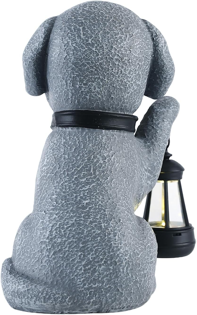 7.87" Solar Dog Garden Statue, Resin Dog Figurine with Lantern, Puppy Outdoor Decor for Patio, Yard, Porch, Entryway, Balcony, Garden Sculptures for Mom, Grandma, Gardeners