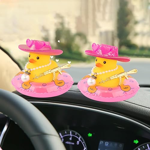 Miniatura 7 de wonuu Decoración de fiesta de pato de goma para automóvil, sombrero de vaquero espacial con purpurina brillante, accesorios para tablero de