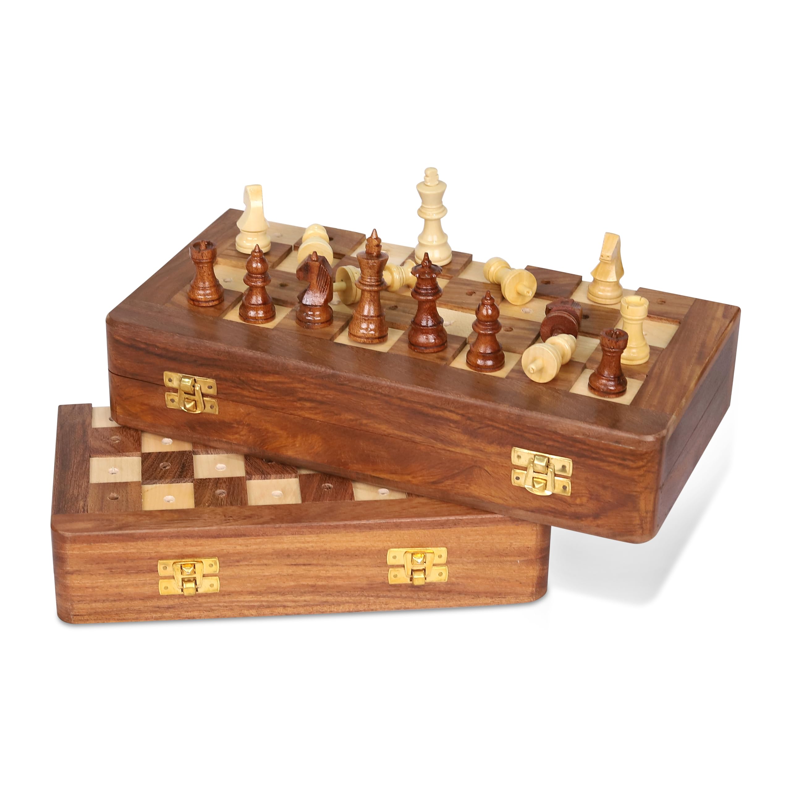 Rosewood Foldable Travel Chess Set for Blind, Low Vision & Visually Impaired Players - 12 Inch Large Wooden Board with Raised Grid & Tactile Pieces, Perfect for Learning & Gifting