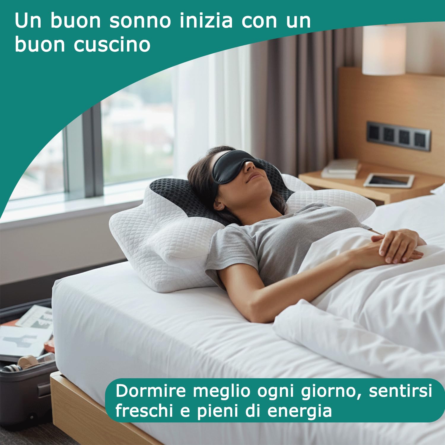 Cuscino Cervicale Ortopedico per Dormire, Memory Foam Ergonomico con Supporto per Collo, Cuscino con Mascherina per Dormire in Omaggio, Guanciale Cervicale con Federa Sfoderabile e Lavabile