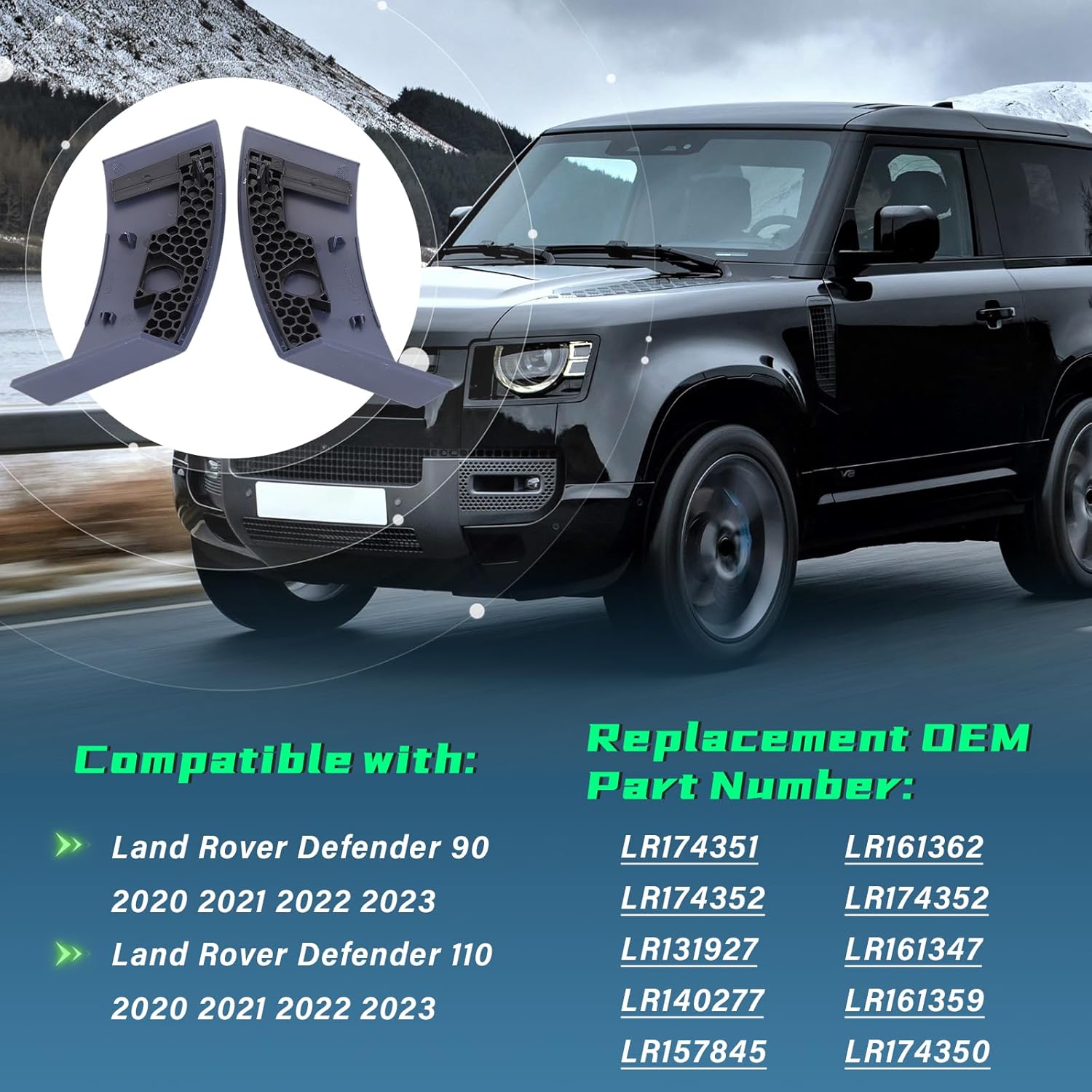 2Pcs A-Pillar Panel Lower Board Trim for 2020 2021 2022 2023 Land Ro*ver Defender 90 110, Front Left & Right Side Front Molding Windshield Outer Trim Replaces LR174351 LR174352