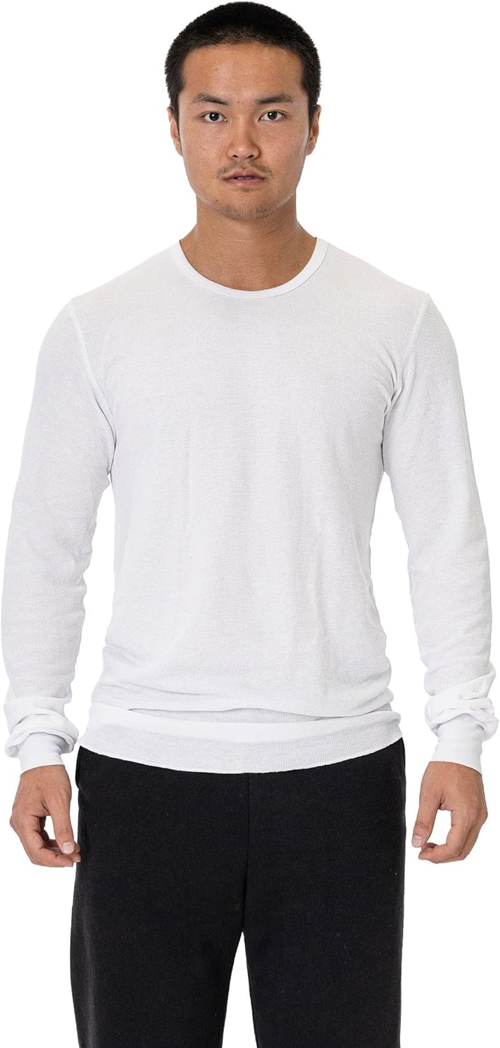 T407 Poly-Cotton Thermal Long Sleeve Crewneck - Unisex, Waffle Knit, USA-Made