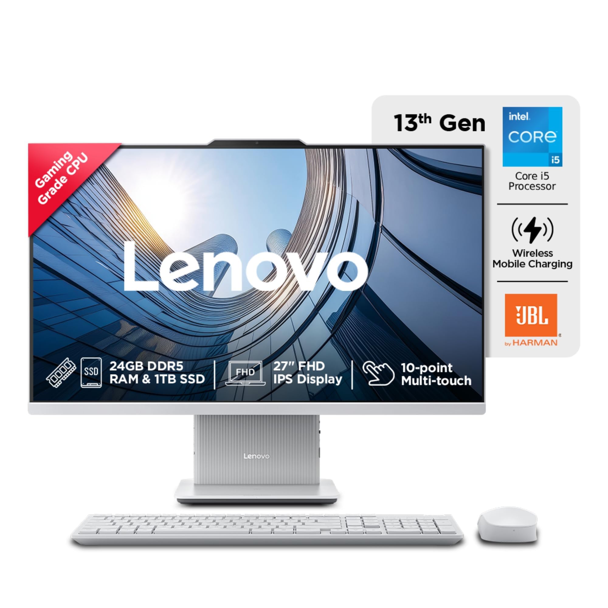 Lenovo IdeaCentre AIO Intel Core i5-13420H 27" FHD Touchscreen (24GB RAM/1TB SSD/Win11/Microsoft 365 + Office 24/3Wx2 Harman/Wireless EOS Keyboard & Mouse,Grey), F0HM00W3IN All-in-One Desktop-image-17
